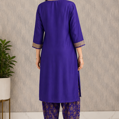 Purple Embroidered Kurta Set with Floral Dupatta