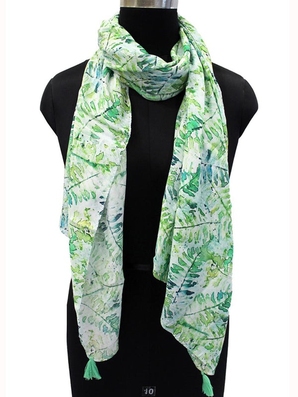 Splendid Green Printed Muslin Designer Scarves/Stoles for Women SC63